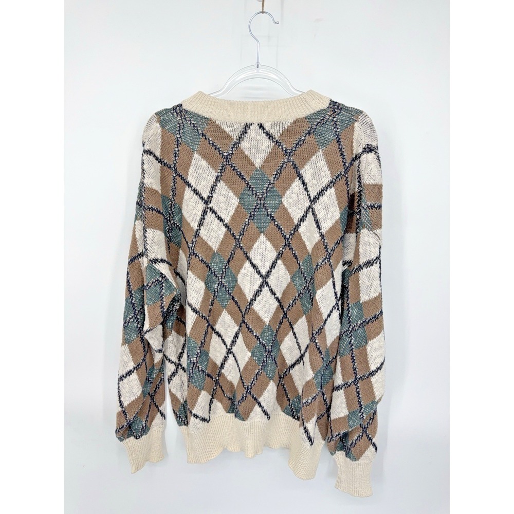 Vintage Van Heusen 417 Argyle 100% Cotton Sweater Size XL Grandpa Retro Academia - Picture 3 of 4